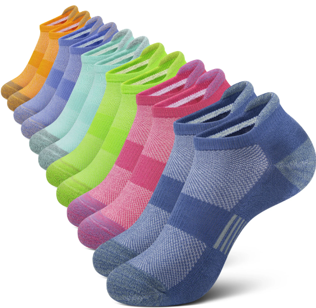 Loritta Womens Ankle Socks, Athletic Running Socks Cushioned Colored Socks 6 Pairs, Size 6-8