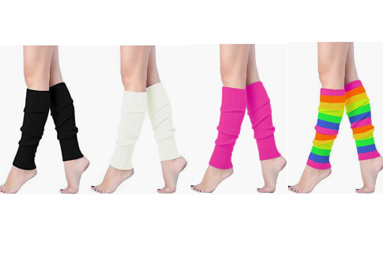 4Pcs Women Juniors Neon Ribbed Leg Warmers for 80s Eighty's Party Sports Yoga