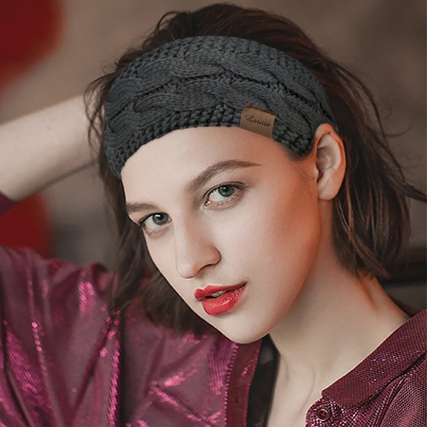 Loritta Comfy 2 Pack Womens Headbands Winter Warm Fashion Ear Warmers, Black and Beige