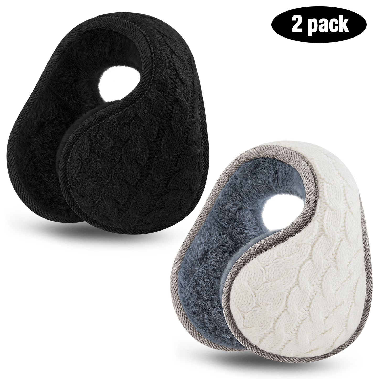 Loritta 2 Pack Black and Gray Earmuffs for Women Men Foldable Lightweight Ear Muffs for Winter