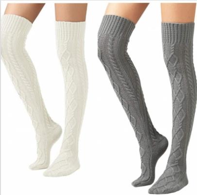Loritta 2 Pairs Women Thigh High Socks Over the Knee Knit Socks Winter Leg Warmers Stockings Knee High Tube Arctic Fleece