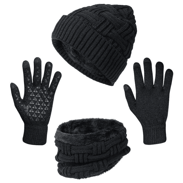 Loritta 3 Pcs Winter Beanie Hat Casual Scarf and Touch Screen Gloves Set for Men Women
