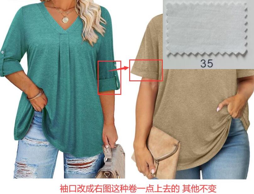 Oryer Women Plus Size Top Short Sleeve Tunic Blouses V Neck Shirts
