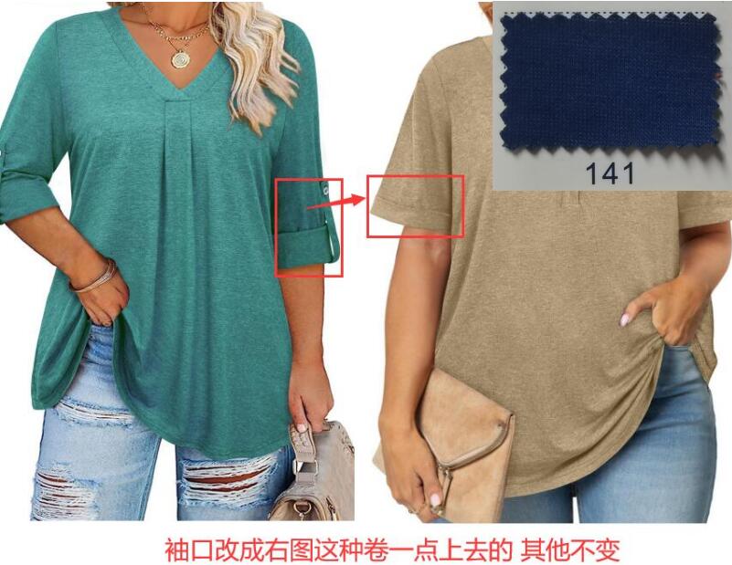 Oryer Women Plus Size Top Short Sleeve Tunic Blouses V Neck Shirts