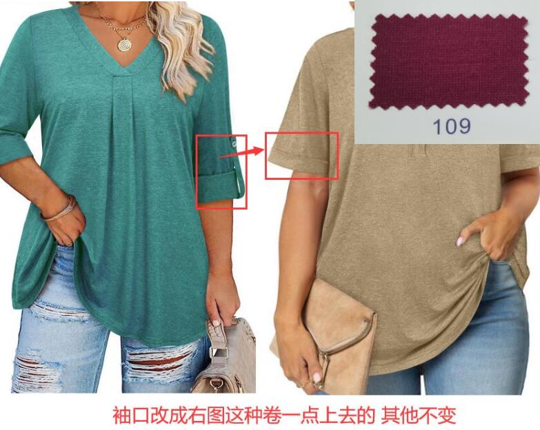 Oryer Women Plus Size Top Short Sleeve Tunic Blouses V Neck Shirts