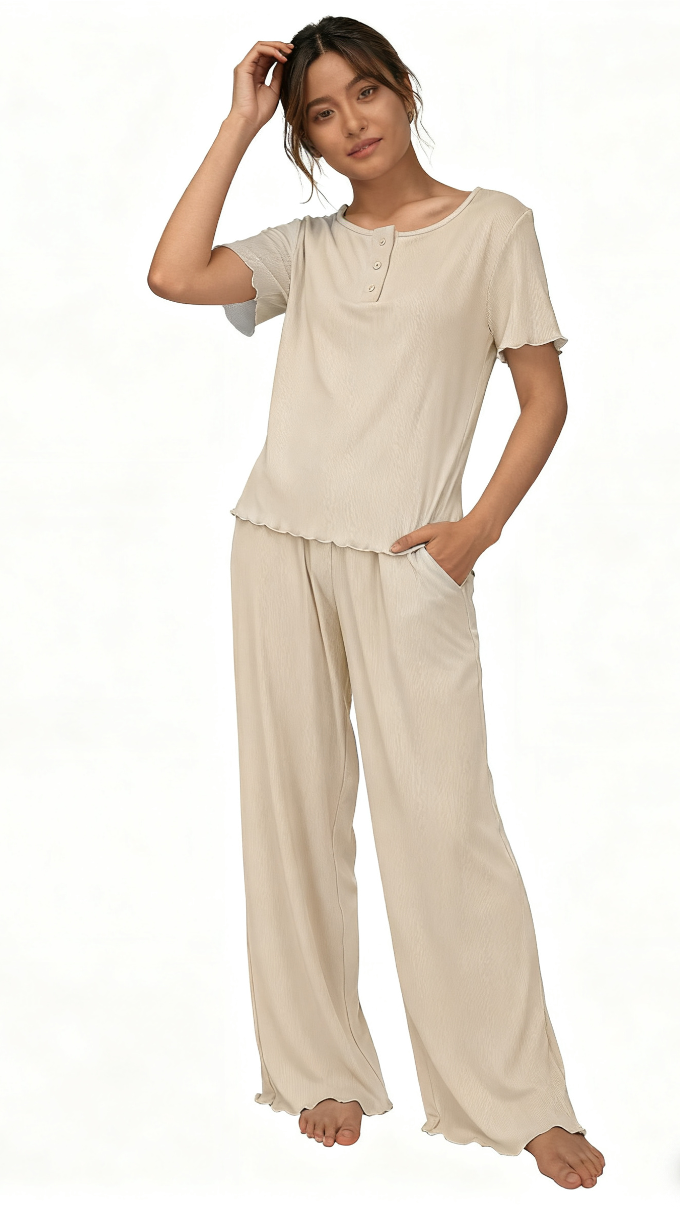 Loritta Womens Pajamas Knit Long Pants Lounge Sets 2 Piece For Women Fall Khaki