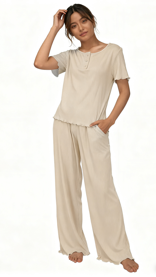 Loritta Womens Pajamas Knit Long Pants Lounge Sets 2 Piece For Women Fall Khaki