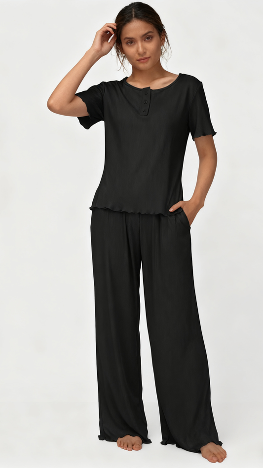 Loritta Womens Pajamas Knit Long Pants Lounge Sets 2 Piece For Women Fall Black