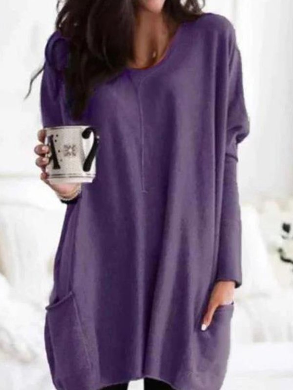 Casual Plus Size Pockets Long Sleeve Solid Tops-Tops-Sweatshirts