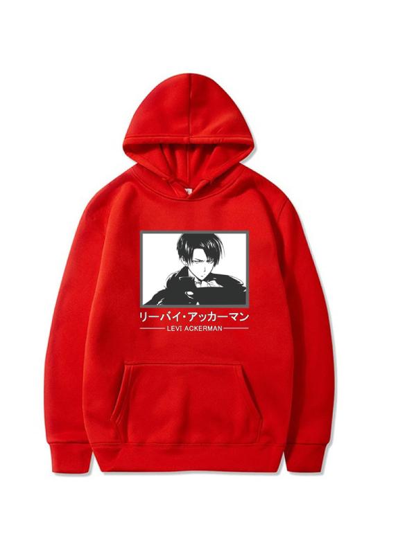Manga Attack on Titan Red Levi Ackerman Printed Hoodie