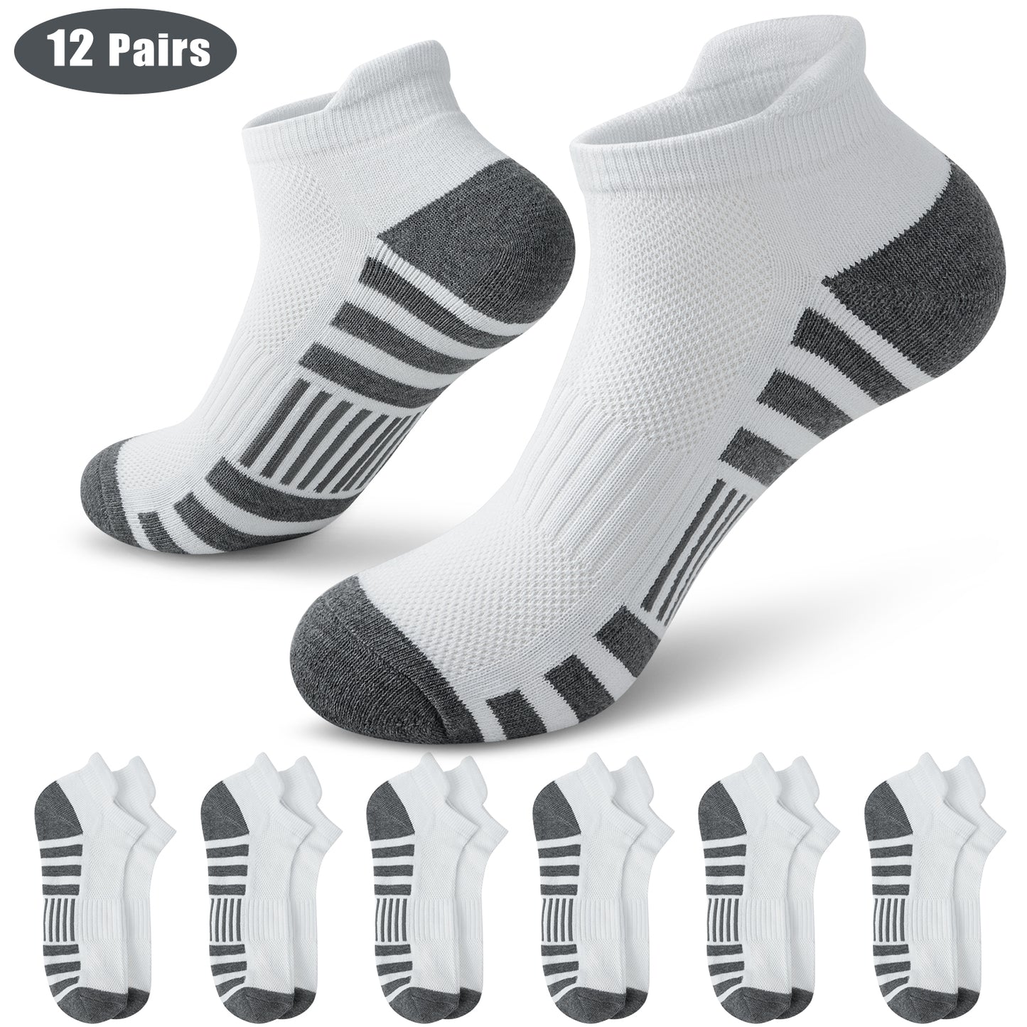 Loritta 12 Pairs Mens Ankle Athletic Running Socks, Cushioned Breathable Low Cut Sports Tab Socks for Men