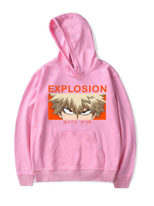 Manga My Hero Academia Pink Katsuki Bakugo Printed Hoodie