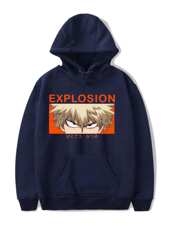 Manga My Hero Academia Navy Katsuki Bakugo Printed Hoodie