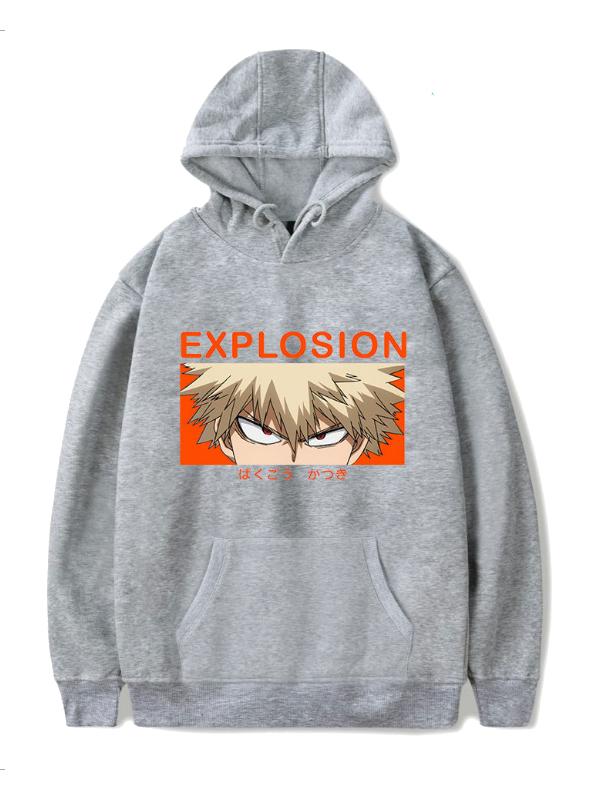 Manga My Hero Academia Grey Katsuki Bakugo Printed Hoodie