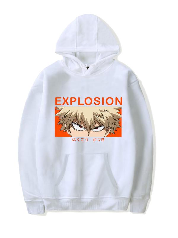 Manga My Hero Academia White Katsuki Bakugo Printed Hoodie
