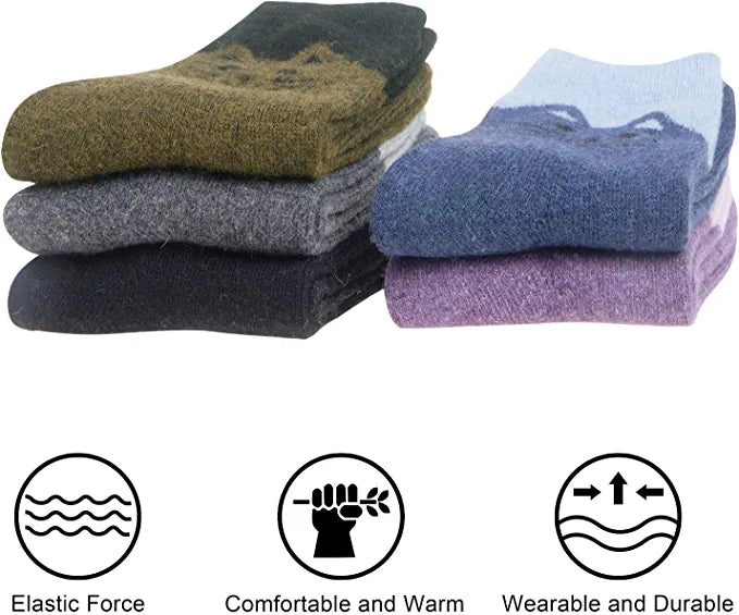Loritta 5 Pairs Women Wool Socks Vintage Thick Warm Wool Socks for Women Gifts