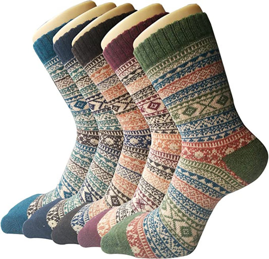 Loritta 5 Pairs Winter Socks for Women,Thick Knit Thermal Crew Wool Women Socks Gifts for Women