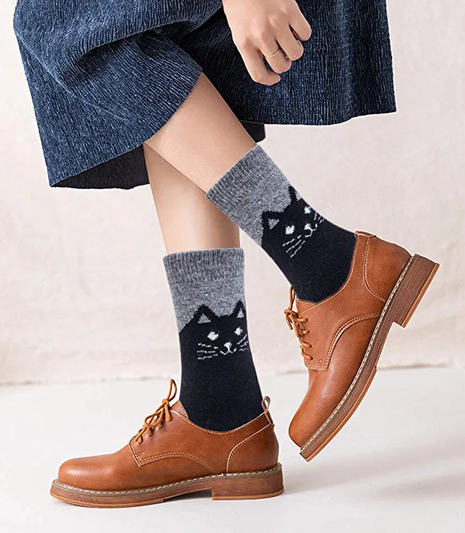Loritta 5 Pairs Women Wool Socks Vintage Thick Warm Wool Socks for Women Gifts