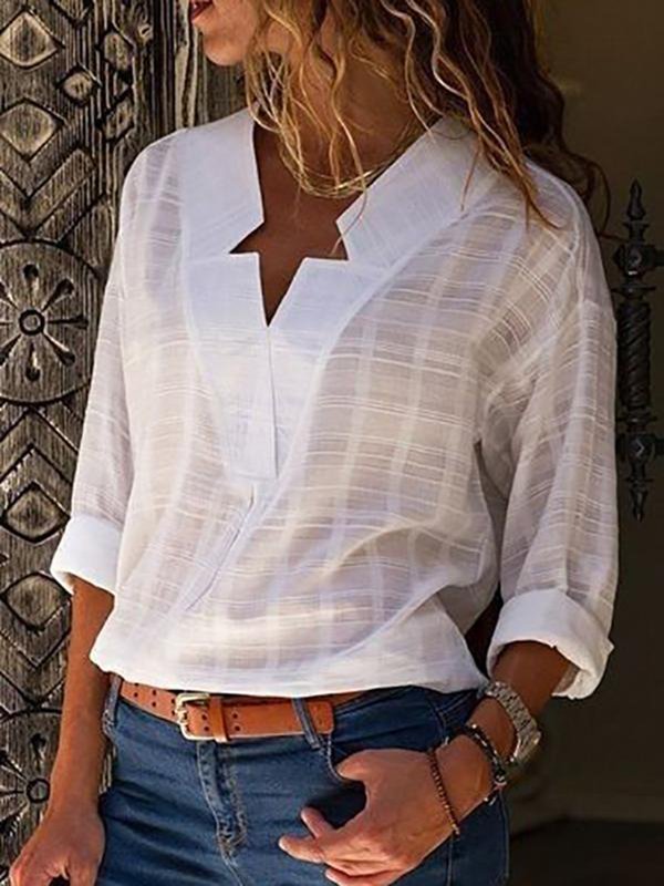 Casual Sexy V Neck Pure Color Blouses-Tops-Blouses & Shirts