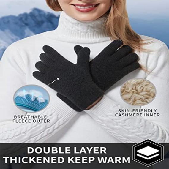 Loritta Winter gloves for women Touch screen Cashmere Elastic Thermal knit Lining Warm Gloves for Cold weather