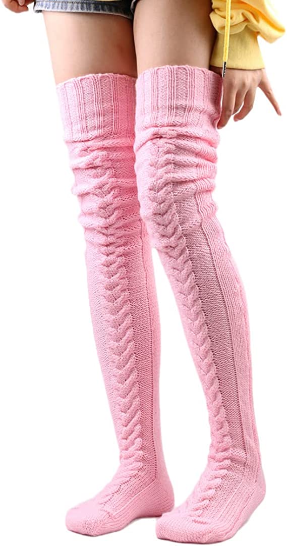 Women's Thigh High Socks Over the Knee Cable Knit Boot Socks, Long Warm Fashion Leg Warmers Winter