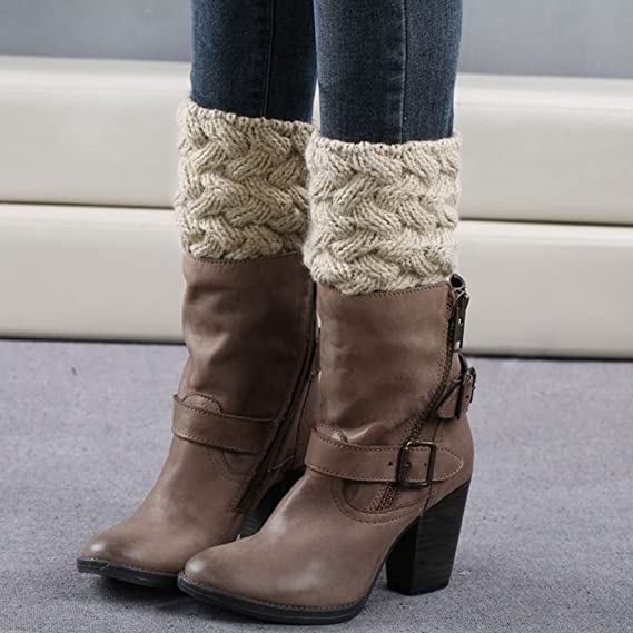 Loritta 4 Pairs Women Boot Cuffs Short Socks Knit Toppers Leg Warmers Gifts