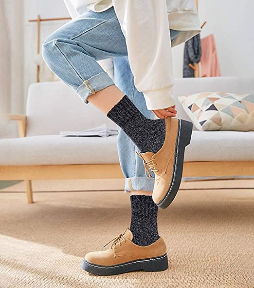 Pack of 5 Womens Winter Socks Warm Thick Knit Wool Soft Vintage Casual Crew Socks
