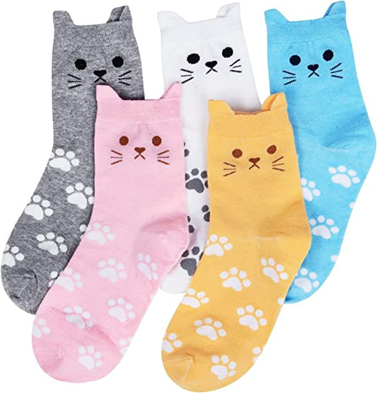 Loritta Cute Animal Socks for Women 5 Pairs, Funny Dog Socks and Cool 100% Cotton Art Painting Cat Socks Women