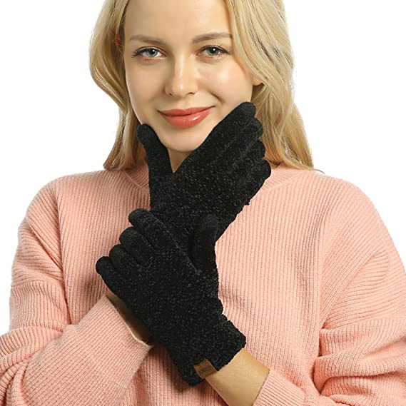 Loritta Touchscreen Gloves for Women Chenille Warm Cable Knit with 3 Touch Screen Fingers Texting Elastic Cuff Thermal Glove