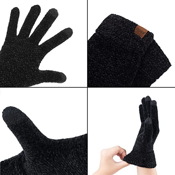 Loritta Touchscreen Gloves for Women Chenille Warm Cable Knit with 3 Touch Screen Fingers Texting Elastic Cuff Thermal Glove