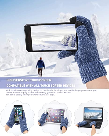 Loritta Women's Winter Knit Warm Hat Beanie Long Scarf Touch Screen Gloves Set Skull Caps Neck Scarves for Women Men