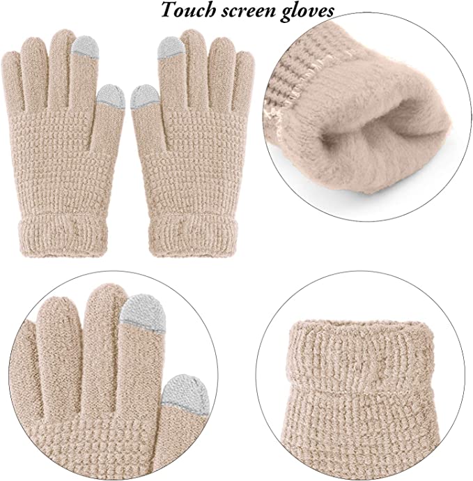 Loritta Winter Warm Knitted Scarf Beanie Hat and Gloves Set Men & Women's Soft Stretch Hat Scarf and Mitten Set