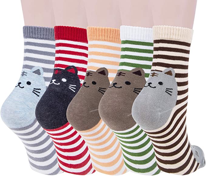 Loritta Cute Socks Womens Dog Cat Novelty Animal Socks for Girl Cartoon Cotton Casual Crew Funny Socks 5 Pairs