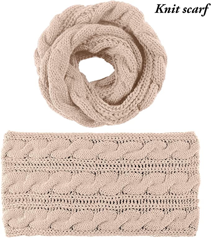 Loritta Winter Warm Knitted Scarf Beanie Hat and Gloves Set Men & Women's Soft Stretch Hat Scarf and Mitten Set