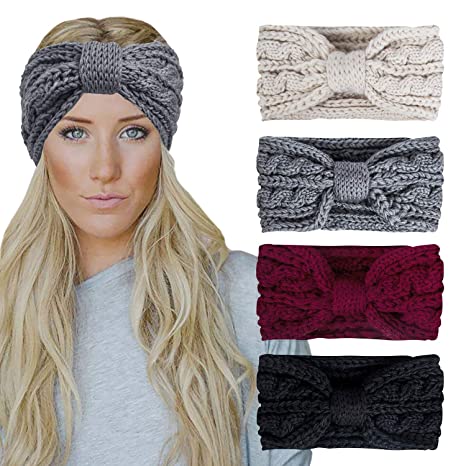 4 Pack Winter Headbands for Women Knitted Ear Warmer Headband Crochet Bow Twist Head Wraps