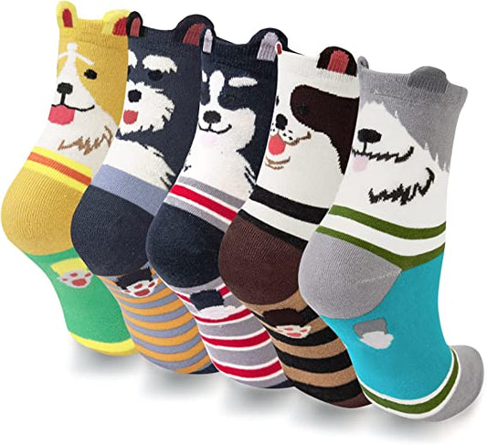 Loritta Cute Socks Womens Dog Cat Novelty Animal Socks for Girl Cartoon Cotton Casual Crew Funny Socks 5 Pairs