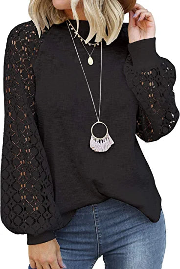 Loritta Womens Long Sleeve Tops Lace Casual Loose Blouses T Shirts