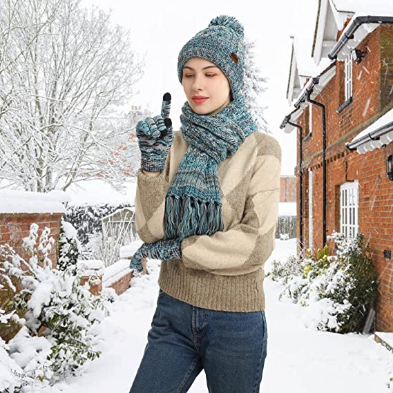 Loritta Winter Warm Beanie Hat Scarf and Touchscreen Gloves Set for Women Skull Caps Neck Scarves with Fleece Lined for Men