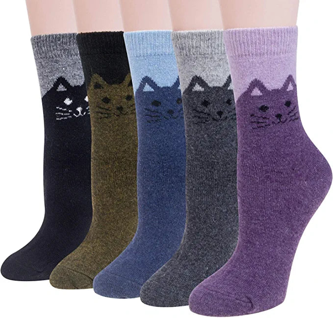 Loritta 5 Pairs Women Wool Socks Vintage Thick Warm Wool Socks for Women Gifts
