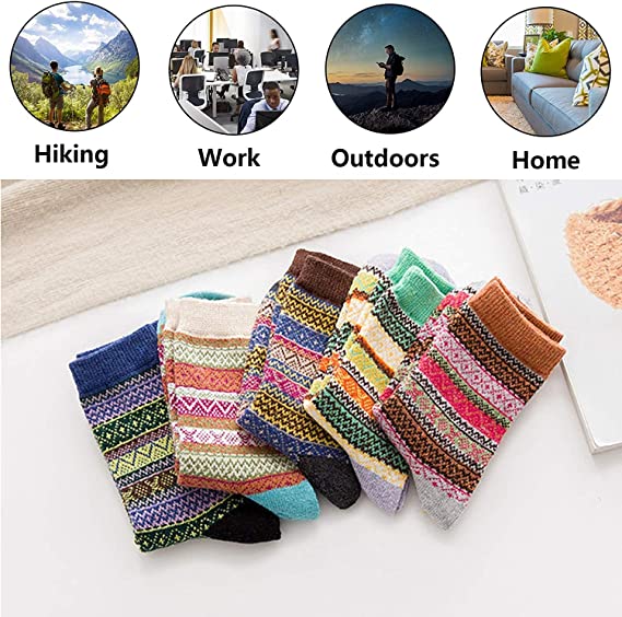 5 Pairs Womens Wool Socks Vintage Soft Cabin Warm Socks Thick Knit Cozy Winter Socks