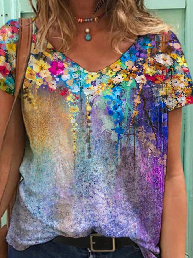 colorful-flower-painting-v-neck-short-sleeve-t-shirts-img-show