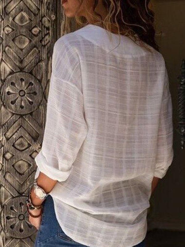 Casual Sexy V Neck Pure Color Blouses-Tops-Blouses & Shirts
