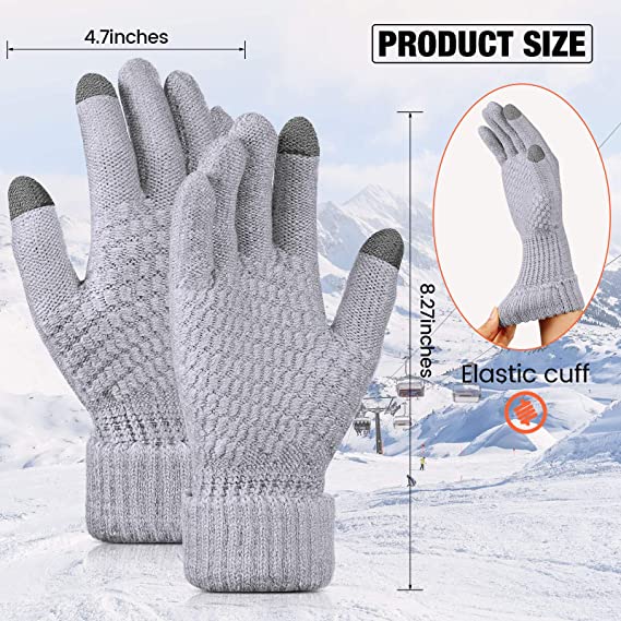 Loritta 2 Pairs Women's Winter Touchscreen Gloves Warm Fleece Lined Knit Gloves Elastic Cuff Winter Texting Gloves