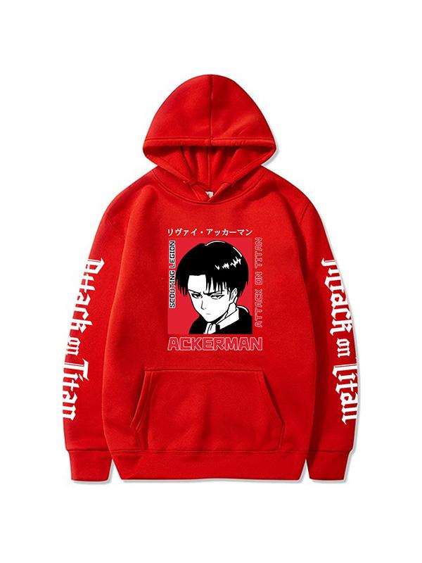 Attack on Titan Levi Ackerman Printed Red Hoodie