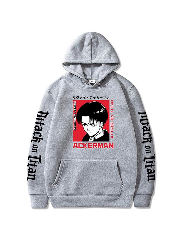 Attack on Titan Levi Ackerman Printed Grey Hoodie