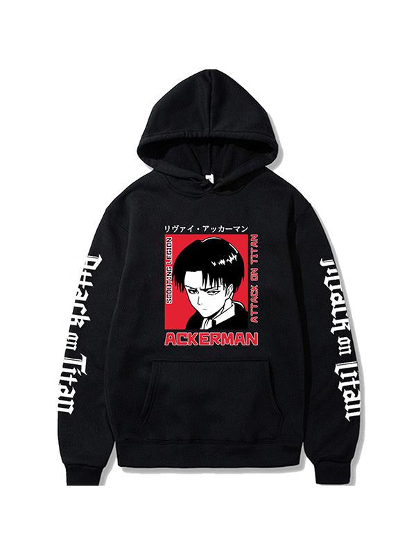 Attack on Titan Levi Ackerman Printed Black Hoodie