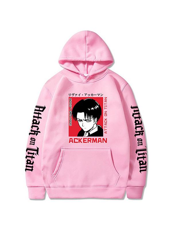 Attack on Titan Levi Ackerman Printed Pink Hoodie