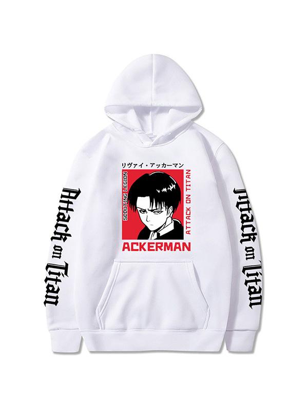 Attack on Titan Levi Ackerman Printed White Hoodie