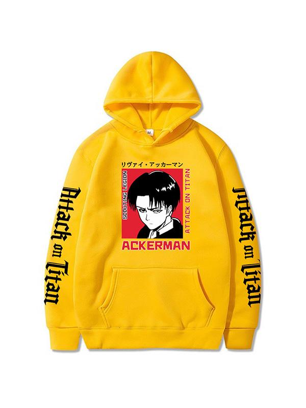 Attack on Titan Levi Ackerman Printed Yellow Hoodie