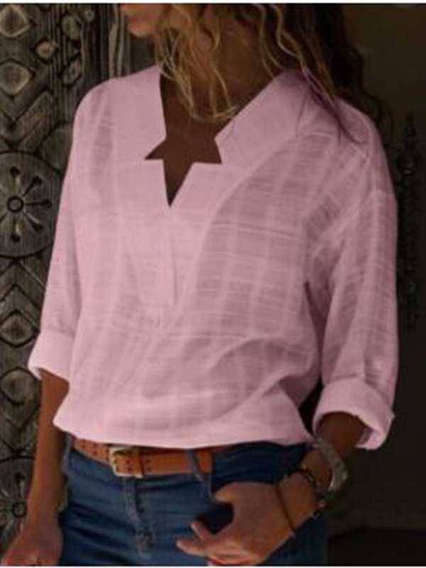 Casual Sexy V Neck Pure Color Blouses-Tops-Blouses & Shirts